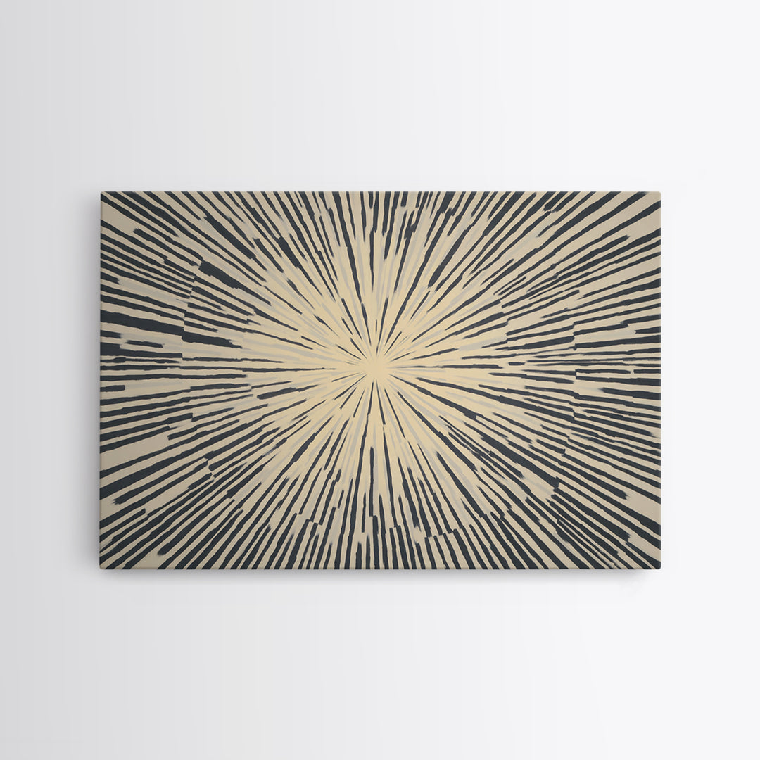 Cream Black Radial Burst Canvas Print, Midcentury Modern Wall Art, Retro Geometric Poster, Neutral MCM Home Office Decor
