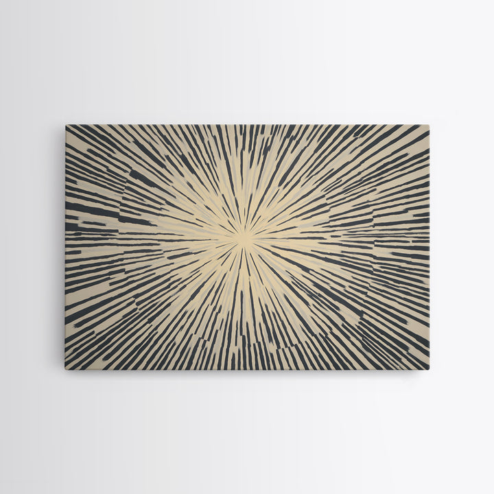 Cream Black Radial Burst Canvas Print, Midcentury Modern Wall Art, Retro Geometric Poster, Neutral MCM Home Office Decor
