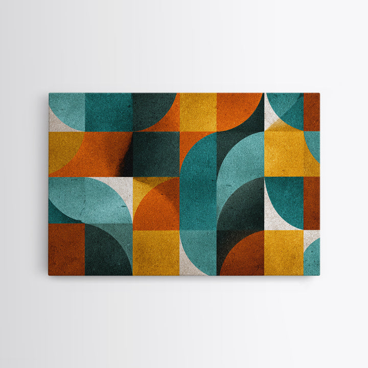 Teal Orange Mustard Geometric Arches Wall Art, Midcentury Modern Art Print, Retro MCM Decor, Abstract Living Room Poster