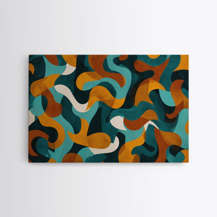 Teal Mustard Rust Organic Shapes Canvas Print, Midcentury Modern Abstract Art, Retro Wall Decor, Funky Living Room Poster