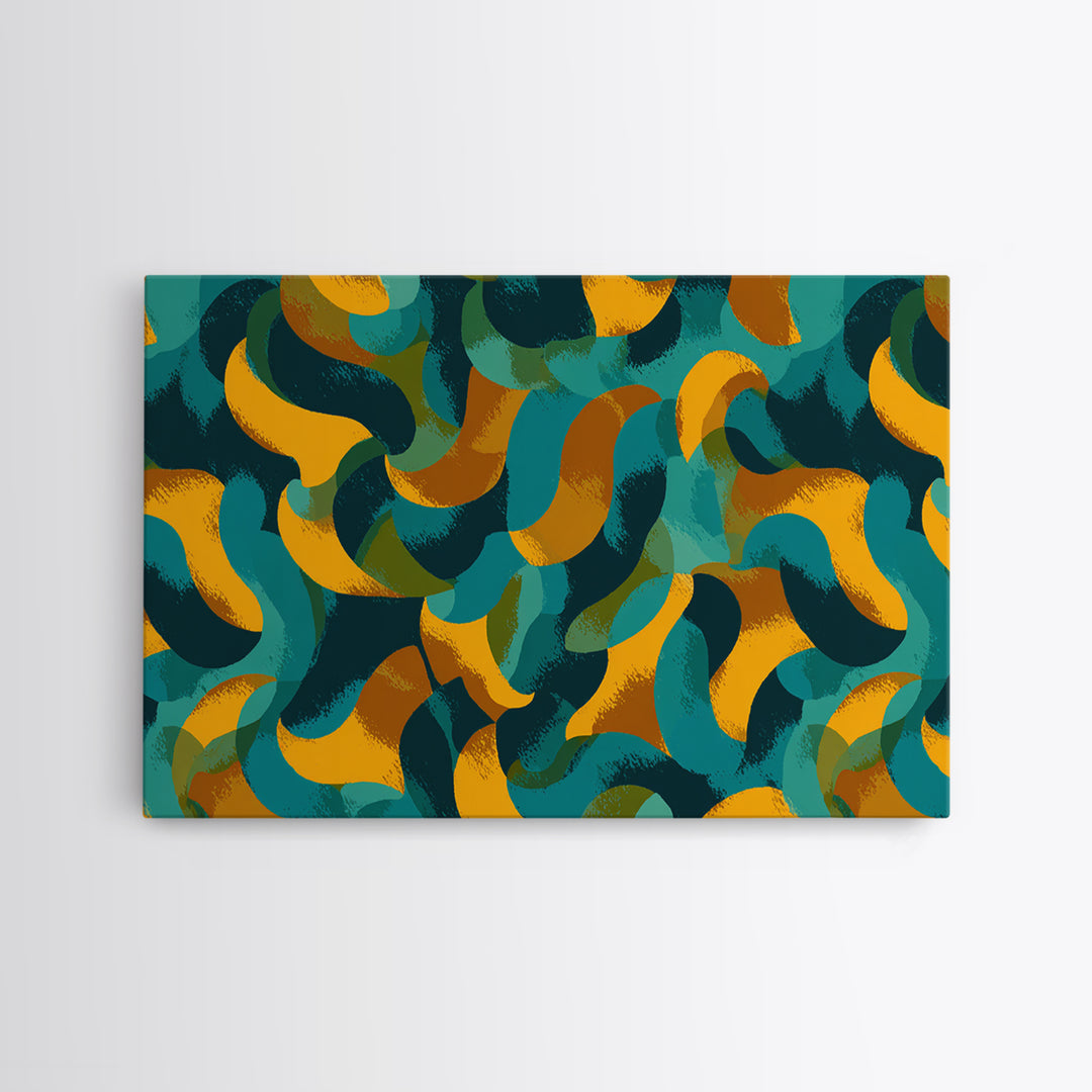 Teal Gold Navy Brushstroke Canvas Print, Midcentury Abstract Art, Modern Retro Wall Decor, Colorful MCM Home Office Poster