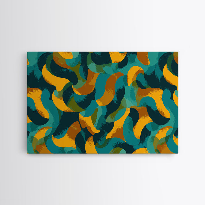 Teal Gold Navy Brushstroke Canvas Print, Midcentury Abstract Art, Modern Retro Wall Decor, Colorful MCM Home Office Poster