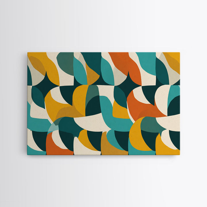 Cream Teal Orange Curved Geometry Wall Art, Midcentury Modern Print, Retro Abstract Decor, Bauhaus Inspired Living Room Poster