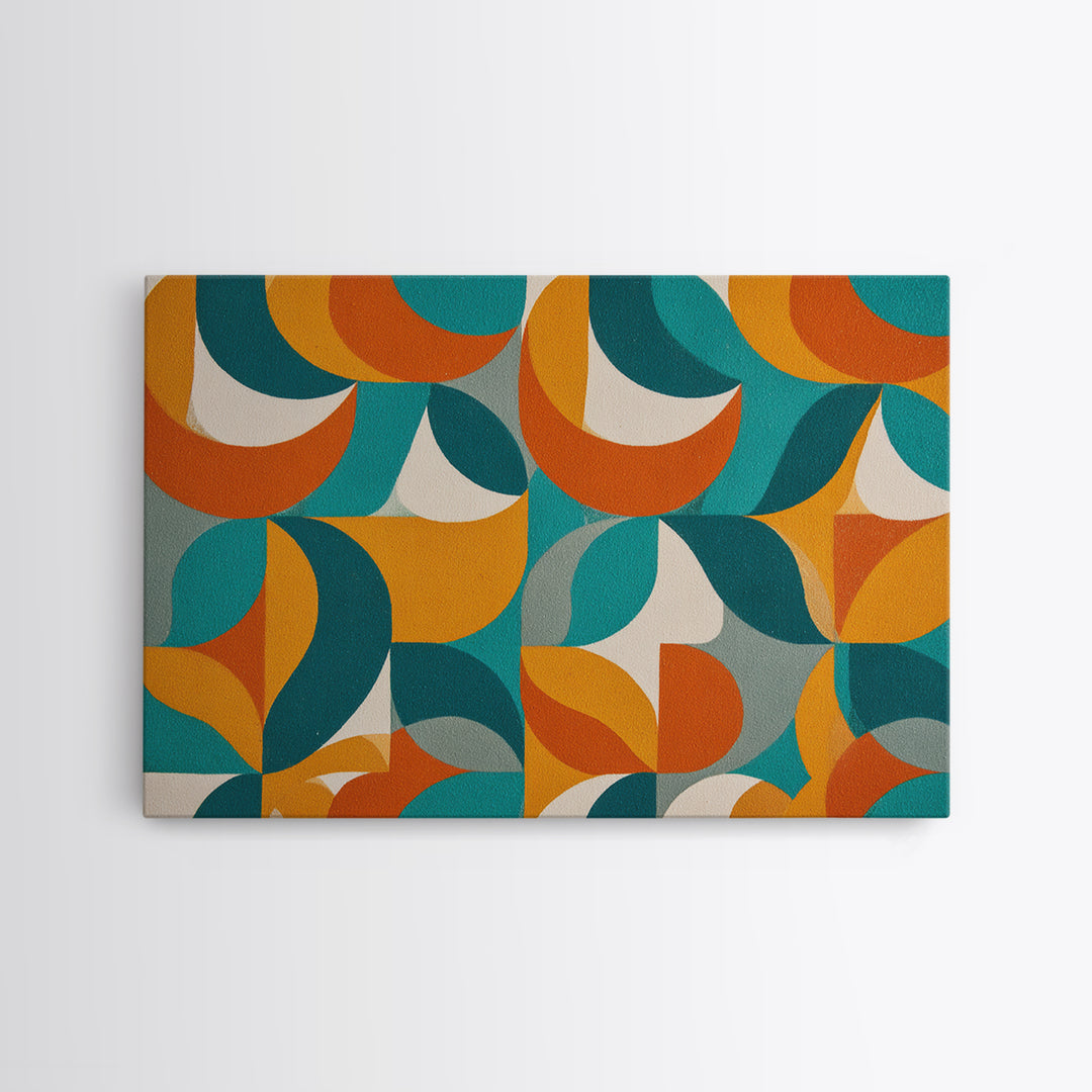 Orange Teal Mustard Circle Tiles Canvas Print, Midcentury Modern Wall Art, Retro MCM Decor, Geometric Abstract Living Room Poster