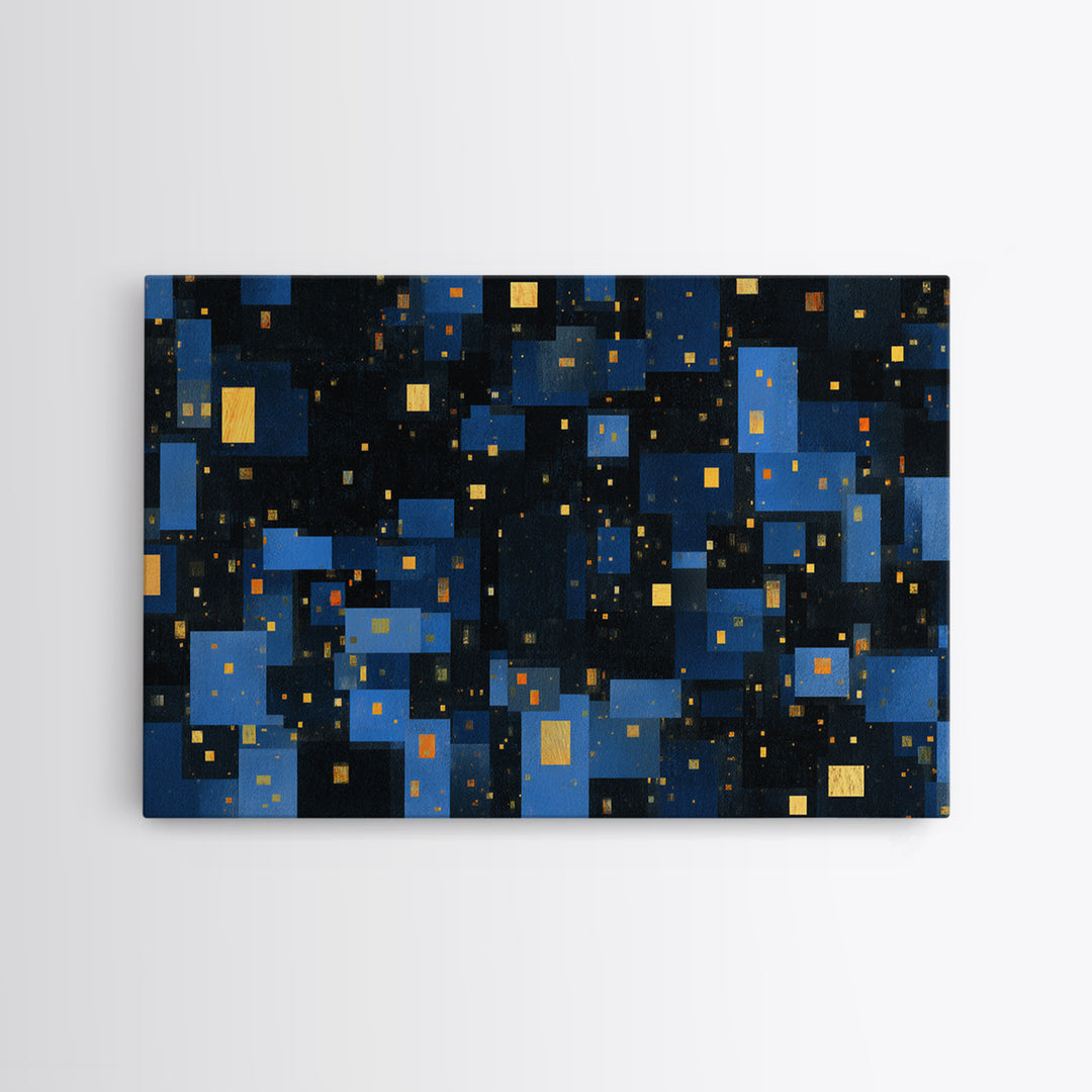 Abstract Blue City Blocks Wall Art, Geometric Night Skyline Print, Modern Abstract Art, MCM Wall Art, Office Decor, Blue Art
