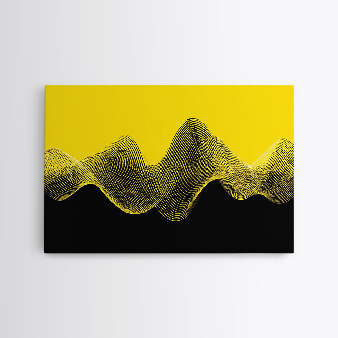 Yellow Black Waveform Wall Art, Minimalist Abstract Canvas Print, Modern Geometric Art, Office Decor, Statement Wall Decor