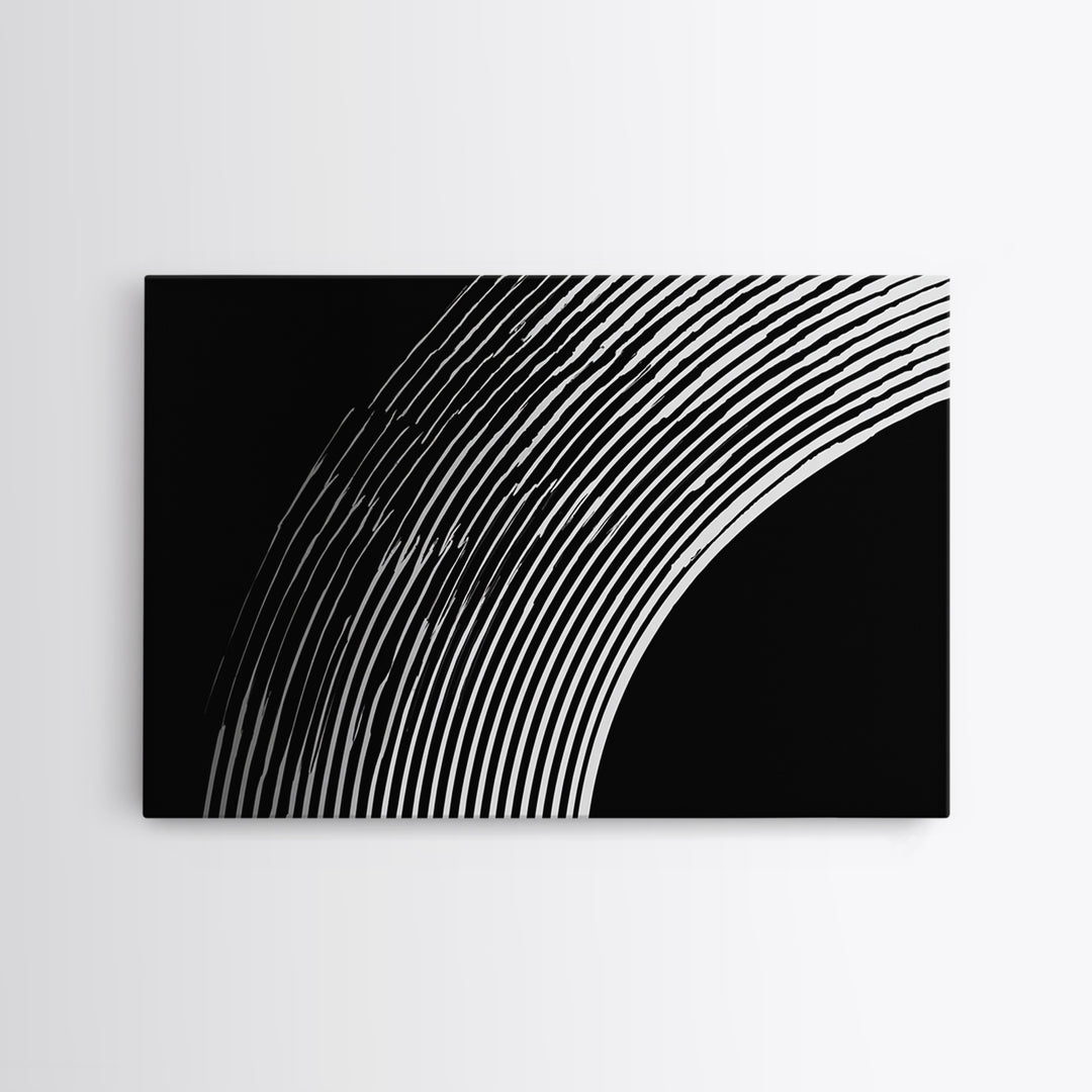 Black And White Concentric Arc Lines Wall Art, Minimalist Abstract Print, Modern Geometric Decor, Office Wall Decor, MCM Home Decor