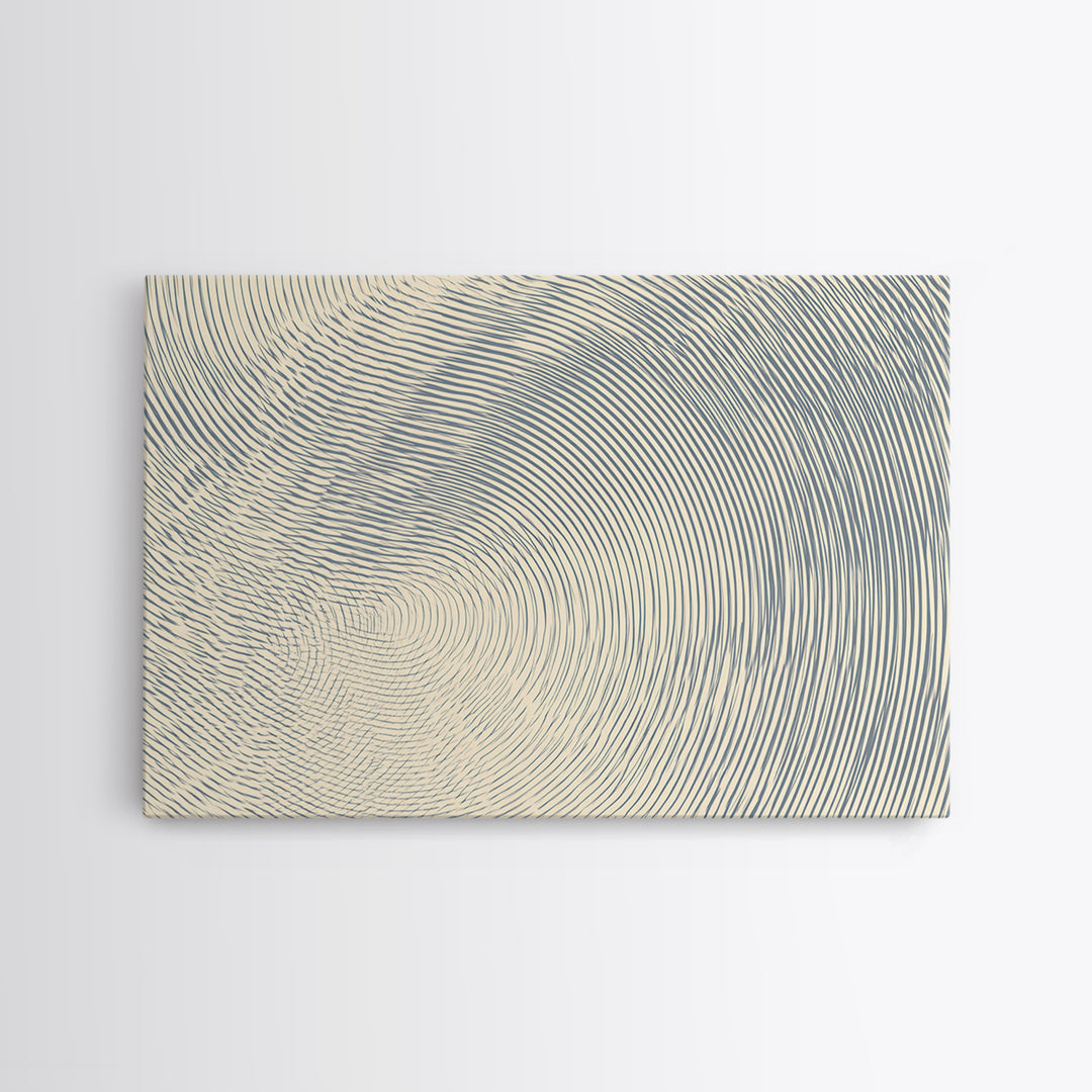 Ivory Blue Fingerprint Spiral Lines Canvas Print, Minimalist Abstract Art, Modern Geometric Wall Decor, Neutral Office Art