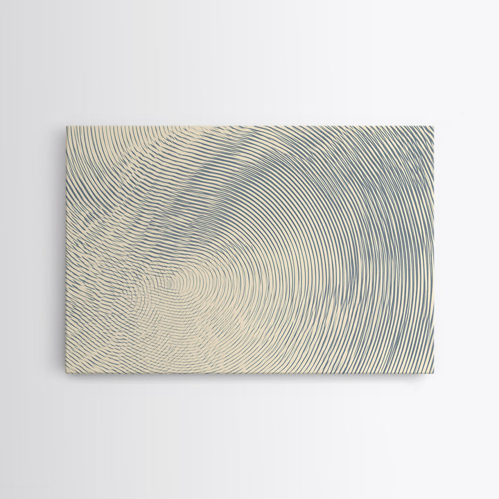 Ivory Blue Fingerprint Spiral Lines Canvas Print, Minimalist Abstract Art, Modern Geometric Wall Decor, Neutral Office Art