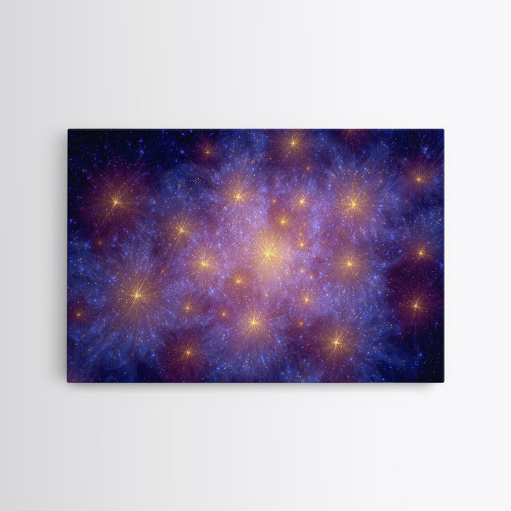 Blue Purple Galaxy Starfield Framed Canvas Print, Cosmic Abstract Wall Art, Modern Home Decor, Bedroom Art, Digital Art, Print
