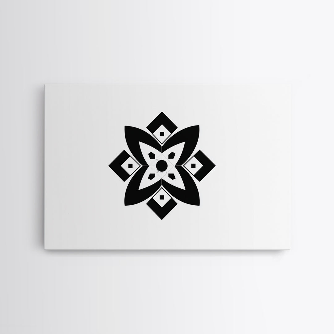 Black And White Geometric Flower Wall Art, Minimalist Art Print, Midcentury Modern Abstract Poster, Symmetrical Decor, Office Decor