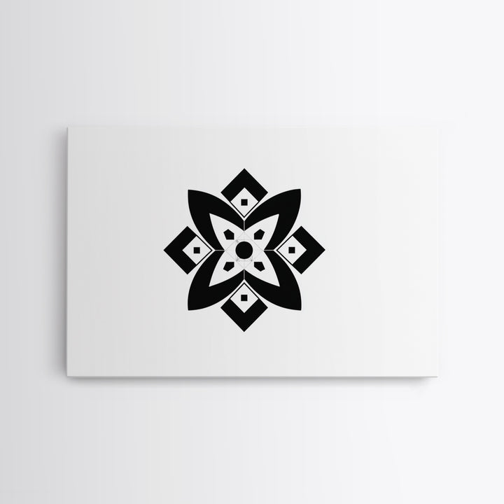 Black And White Geometric Flower Wall Art, Minimalist Art Print, Midcentury Modern Abstract Poster, Symmetrical Decor, Office Decor