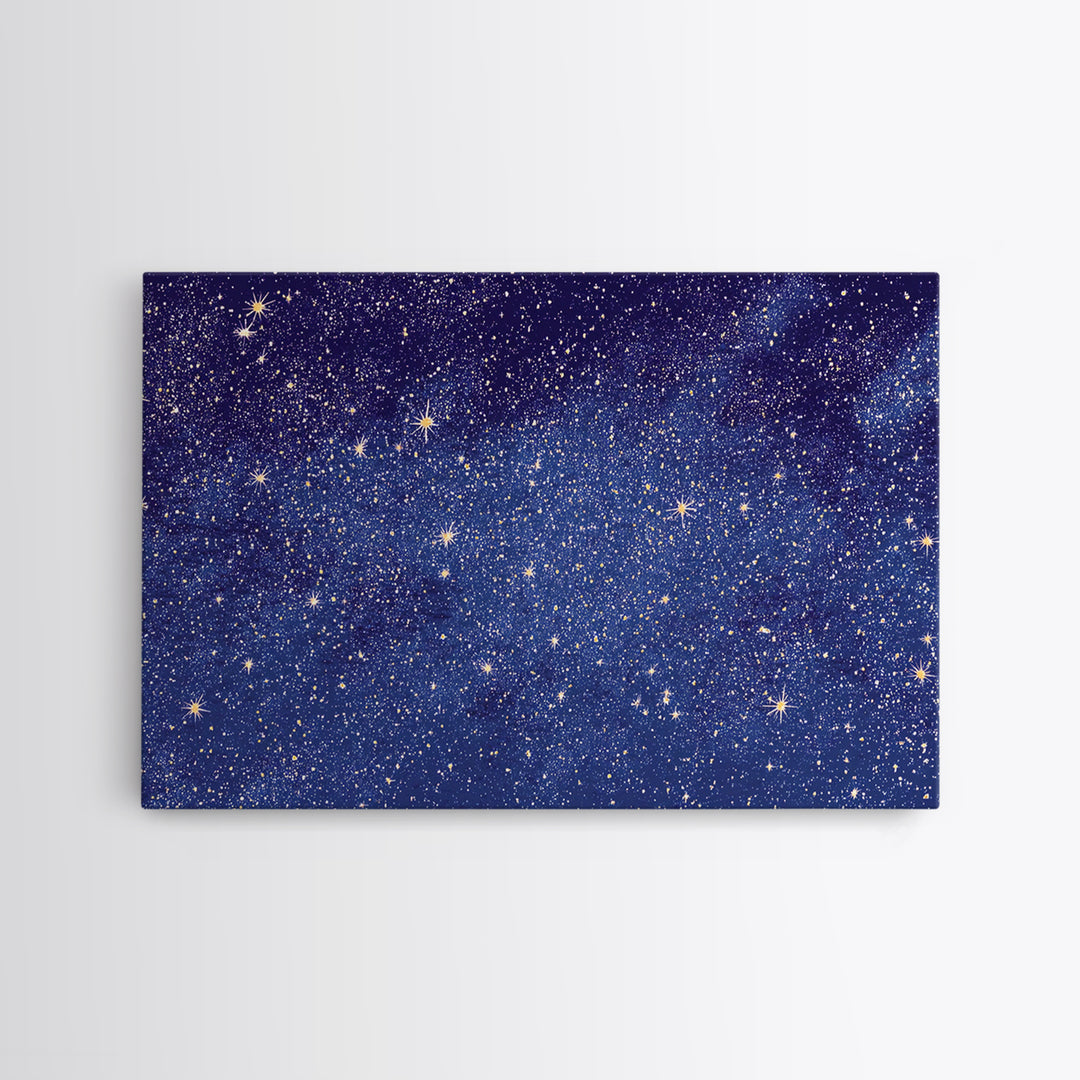 Blue Purple Galaxy Star Field Canvas Print, Celestial Space Abstract Art, Modern Wall Art, Cosmic Retro Bedroom Decor Gift