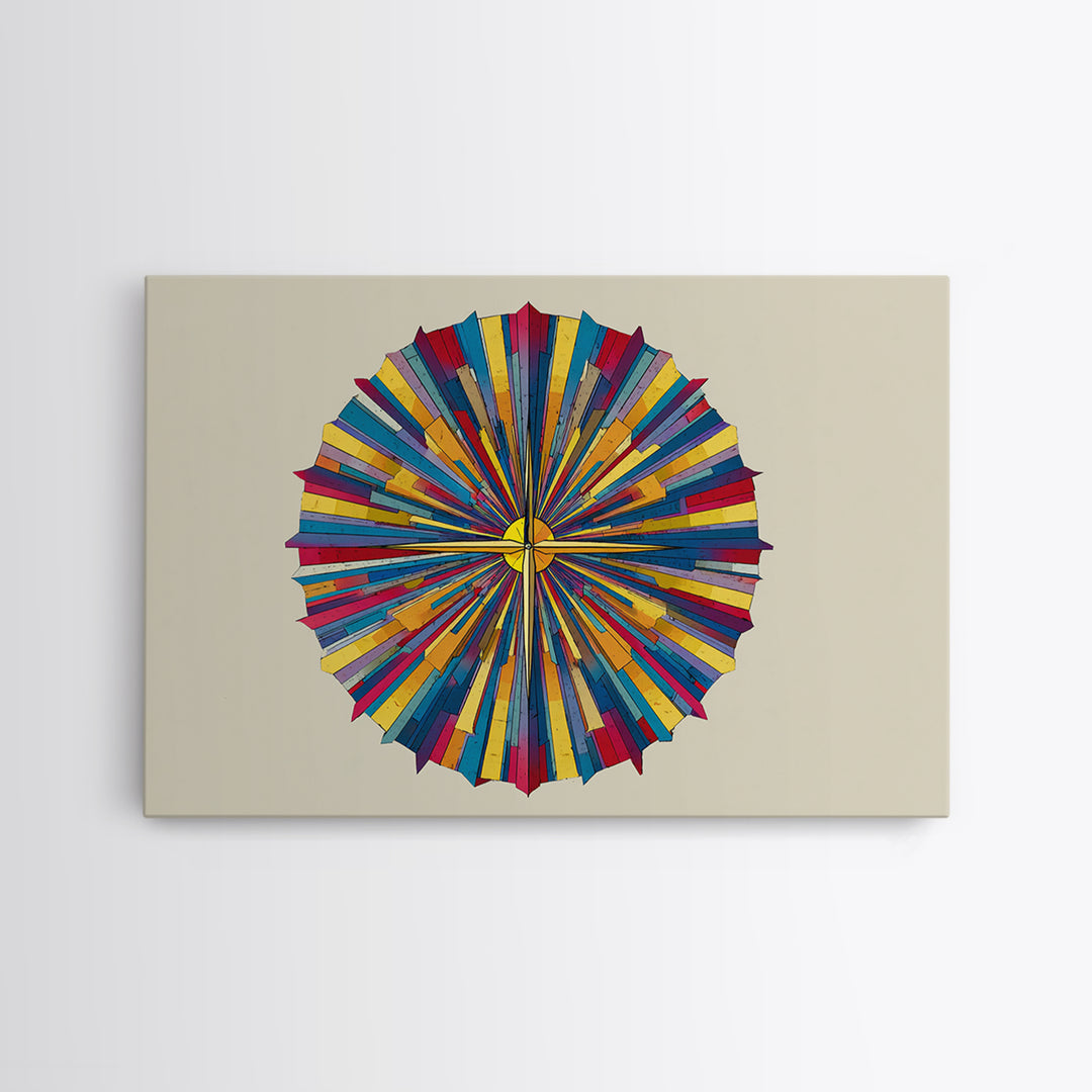 Colorful Radial Circle Burst Canvas Print, Midcentury Modern Abstract Art, Geometric Wall Art, Retro MCM Home Decor Poster