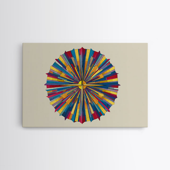 Colorful Radial Circle Burst Canvas Print, Midcentury Modern Abstract Art, Geometric Wall Art, Retro MCM Home Decor Poster