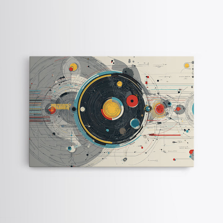 Retro Futuristic Orbital Circles Framed Canvas Print, Midcentury Modern Abstract Art, Geometric Wall Art, MCM Decor, Living Room Art