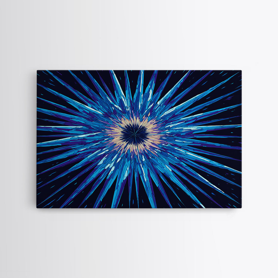 Blue Hyperspace Starburst Wall Art, Abstract Canvas Print, Sci Fi Wall Art, Modern Digital Art, Gamer Room Decor Poster Gift