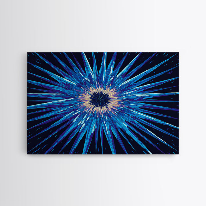 Blue Hyperspace Starburst Wall Art, Abstract Canvas Print, Sci Fi Wall Art, Modern Digital Art, Gamer Room Decor Poster Gift