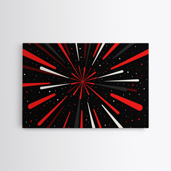 Red Warp Speed Starburst Canvas Print, Sci Fi Wall Art, Retro Wall Decor, Modern Abstract Art, Black Space Poster Gift For Him