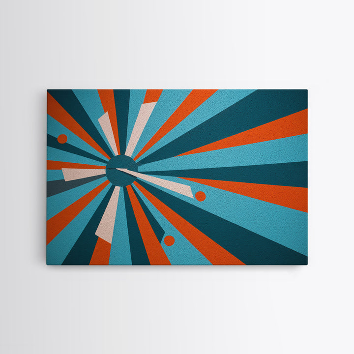 Teal Orange Atomic Burst Wall Art, Midcentury Modern Decor, Geometric Canvas Print, Retro Abstract Poster, MCM Home Decor Gift