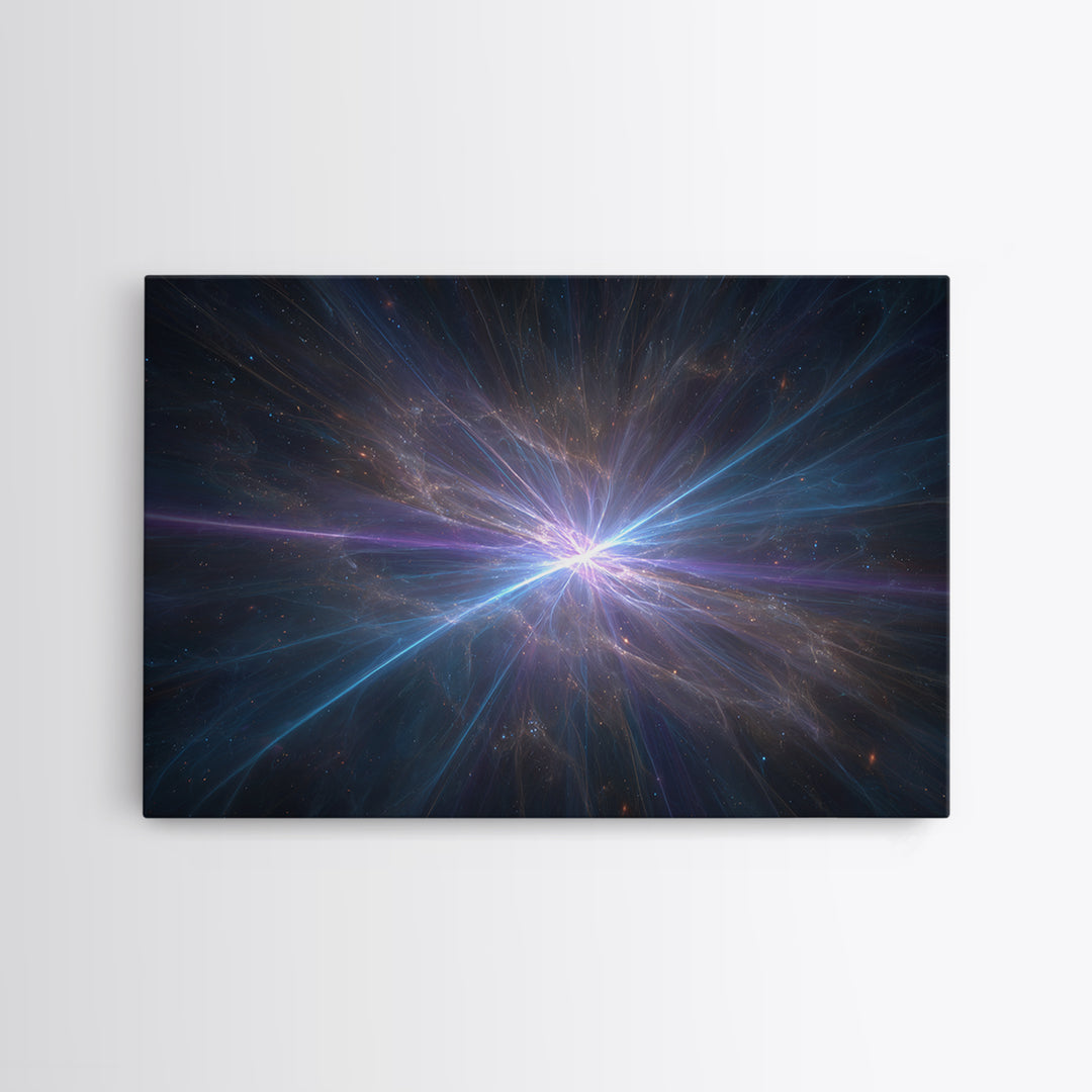 Luminous Nebula Light Burst Wall Art, Space Abstract Art, Framed Canvas Print, Modern Wall Art, Blue Cosmic Decor Poster Gift