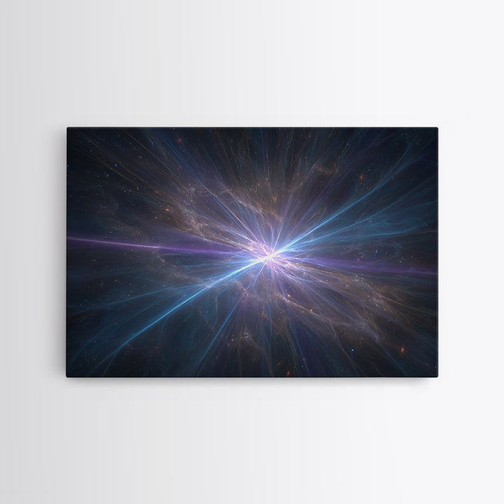 Luminous Nebula Light Burst Wall Art, Space Abstract Art, Framed Canvas Print, Modern Wall Art, Blue Cosmic Decor Poster Gift