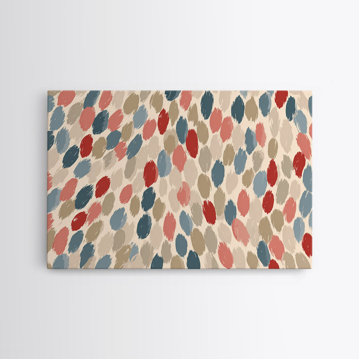 Salmon Blue Brushstroke Dot Wall Art, Midcentury Modern Abstract Art Print, Boho Retro Decor, Neutral Living Room Decor, Bedroom Decor