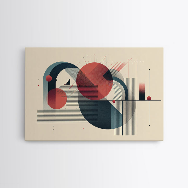 Red Teal Bauhaus Geometry Wall Art, Midcentury Modern Abstract Art Print, Geometric MCM Wall Decor, Office Decor, Modern Home Decor