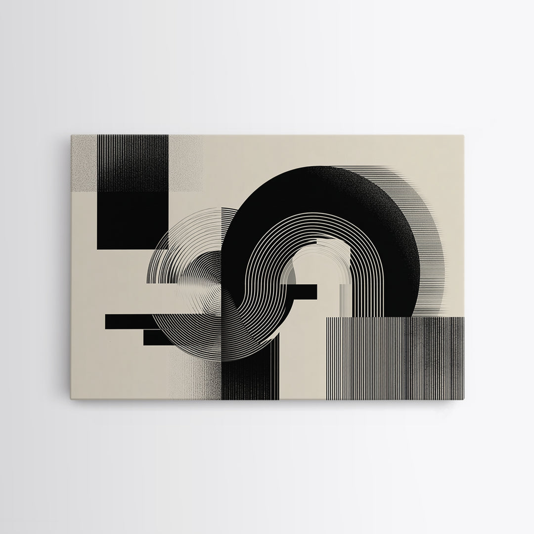Black Cream Optical Arch Wall Art, Midcentury Modern Abstract Art Print, Bauhaus Geometric Wall Decor, Office Decor, Modern Home Decor