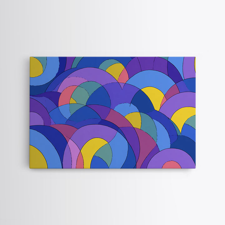 Blue Purple And Yellow Arc Pattern Wall Art, Colorful Midcentury Modern Geometric Print, Bold Retro 70s MCM Home Wall Decor