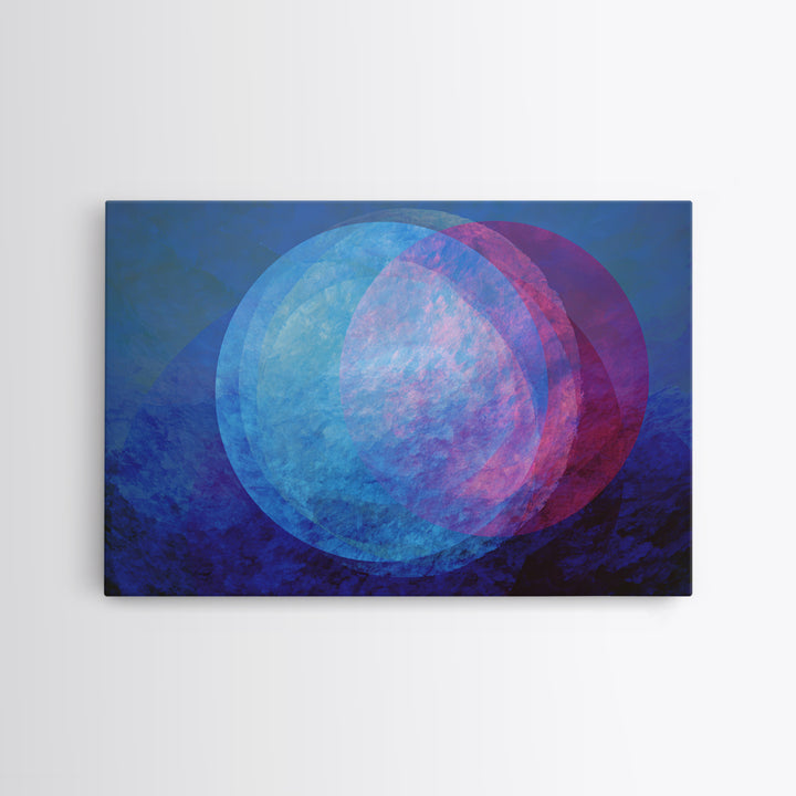 Blue Magenta Overlapping Moons Canvas Print, Abstract Space Wall Decor, Modern Geometric Art, Moody Bedroom Poster, Blue Wall Art