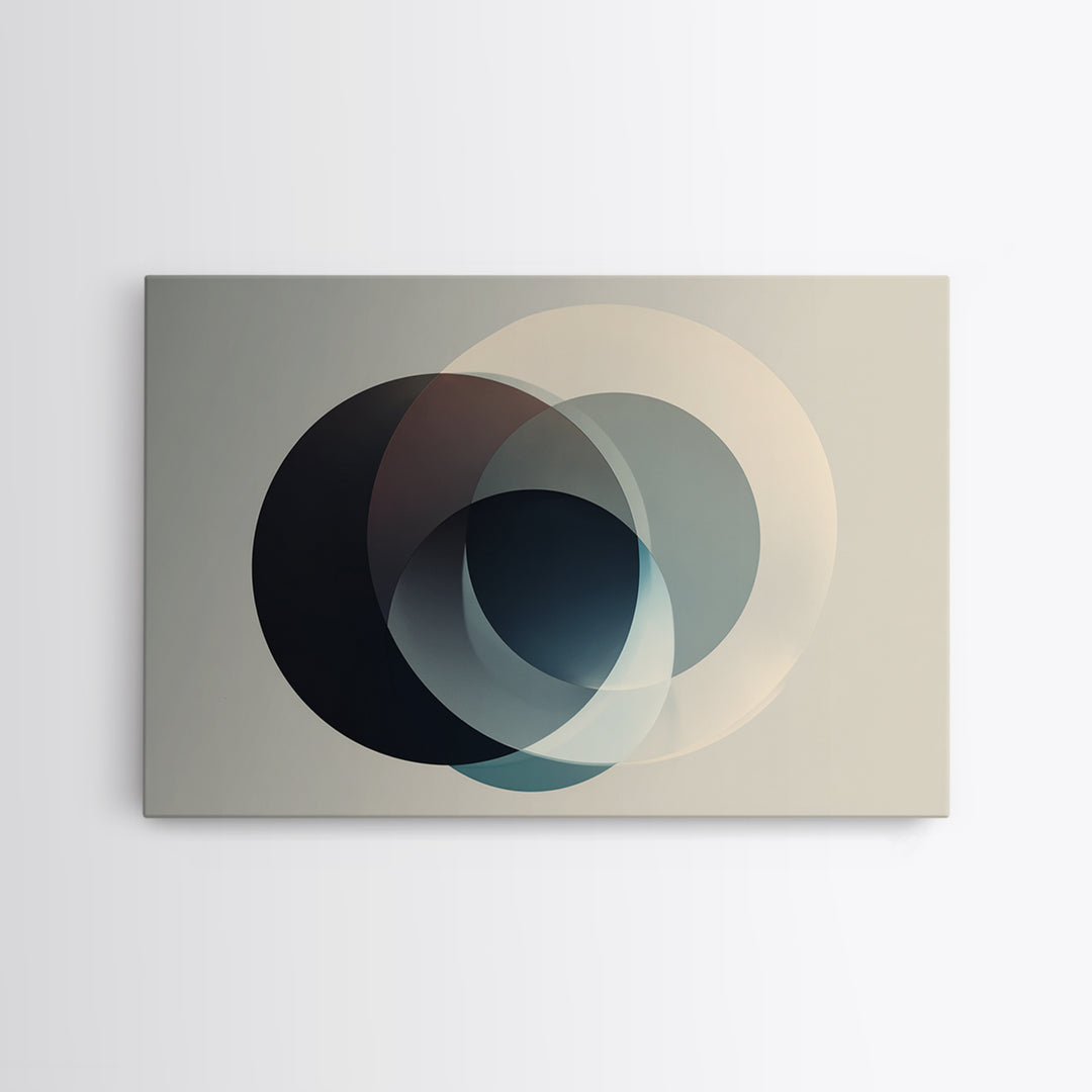 Neutral Overlapping Circle Framed Canvas Print, Minimalist Abstract Wall Decor, Modern Geometric Art, Beige Black Home Poster