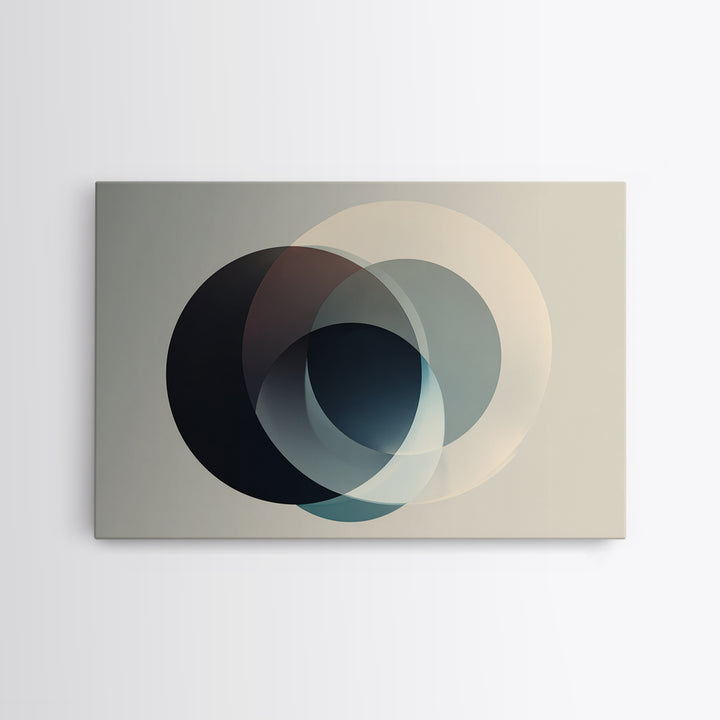 Neutral Overlapping Circle Framed Canvas Print, Minimalist Abstract Wall Decor, Modern Geometric Art, Beige Black Home Poster