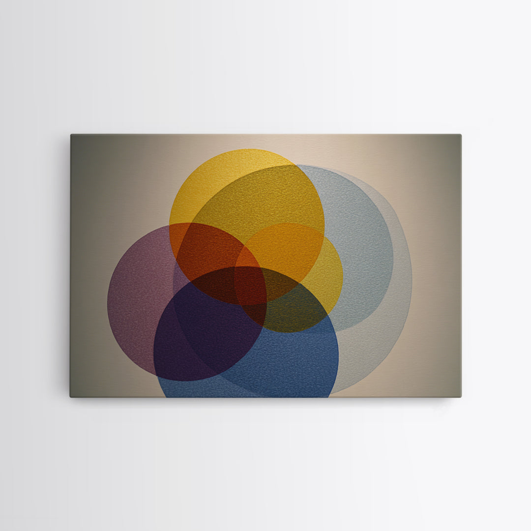 Layered Mustard Burgundy And Navy Circles Wall Art, Midcentury Modern Geometric Abstract MCM Living Room Decor Print And Poster