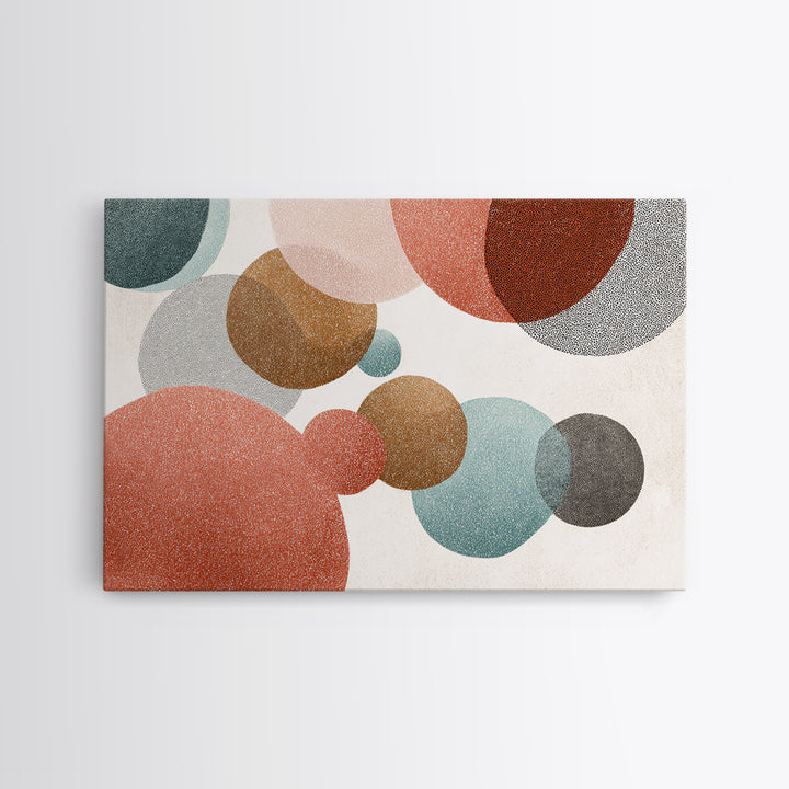 Overlapping Muted Circles In Coral Teal Brown, Canvas Print, Mid Century Modern Wall Art, Abstract Geometric Decor Poster