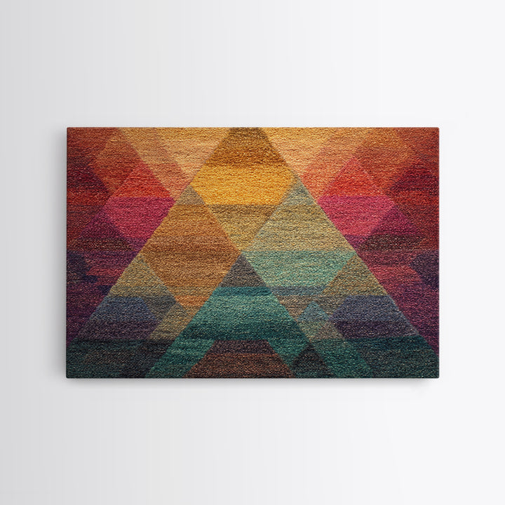 Textured Triangle Mountain Abstract Wall Art, Midcentury Modern Geometric Art Print, Colorful Decor, Framed Canvas Print