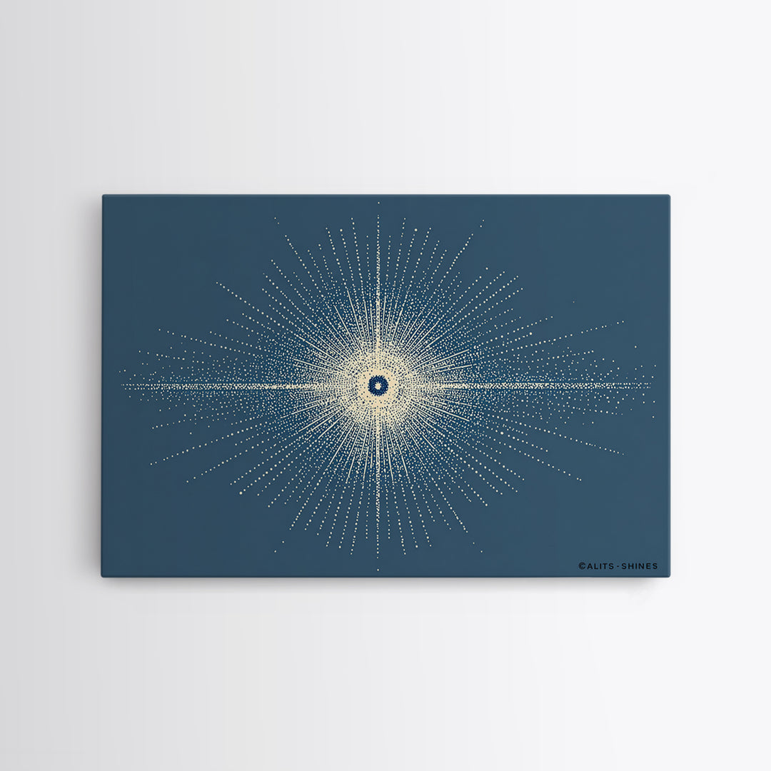 Blue Cream Dotted Atomic Starburst Wall Art, Midcentury Modern Art Print, Geometric Abstract Decor, Retro MCM Poster, Home Decor