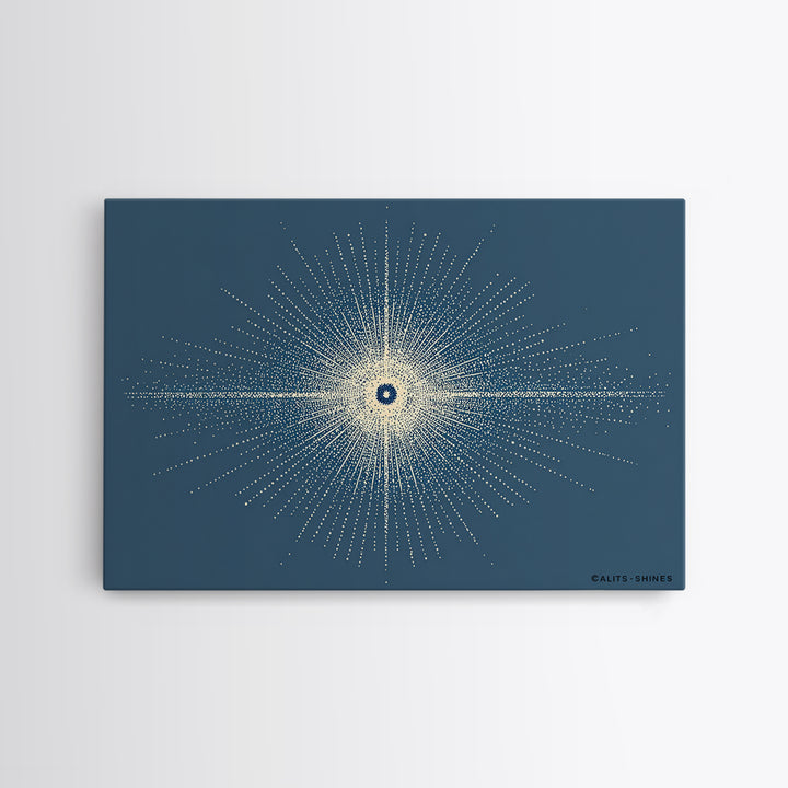 Blue Cream Dotted Atomic Starburst Wall Art, Midcentury Modern Art Print, Geometric Abstract Decor, Retro MCM Poster, Home Decor