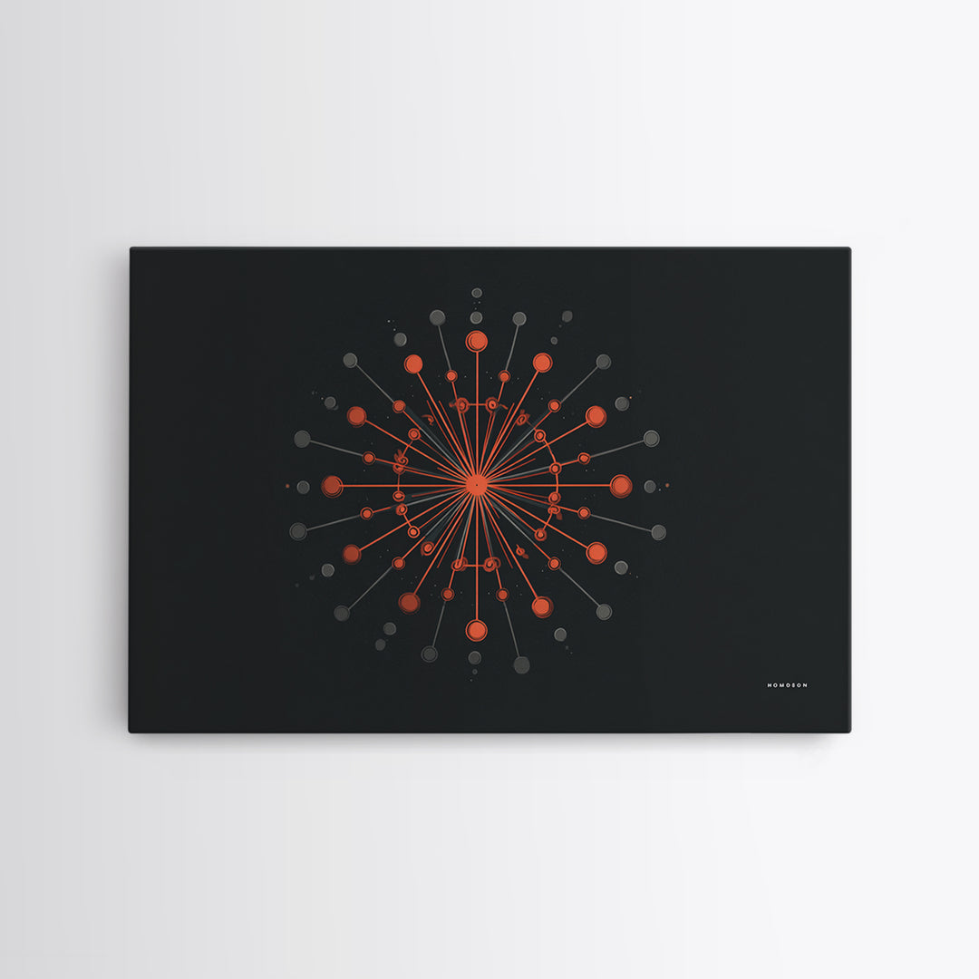 Red Orange Atomic Molecule Radial Canvas Print, Midcentury Modern Wall Art, Abstract Geometric Poster, Retro MCM Decor, Office Decor