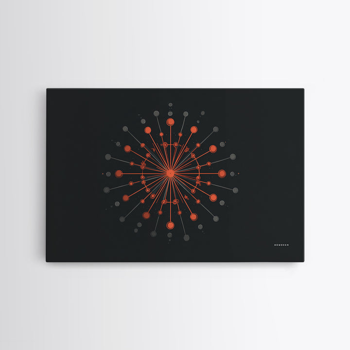 Red Orange Atomic Molecule Radial Canvas Print, Midcentury Modern Wall Art, Abstract Geometric Poster, Retro MCM Decor, Office Decor