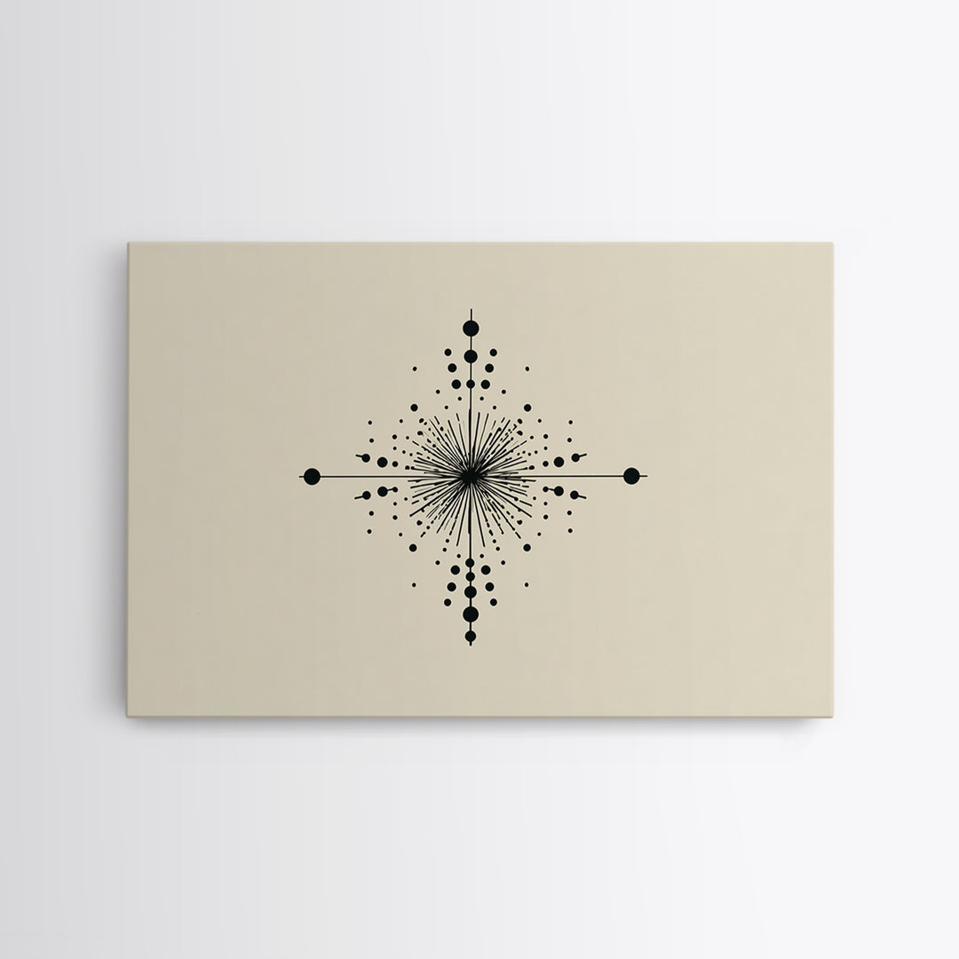 Minimal Black Dot Compass Starburst Canvas Print, Midcentury Modern Wall Art, Geometric Abstract Poster, Neutral MCM Decor