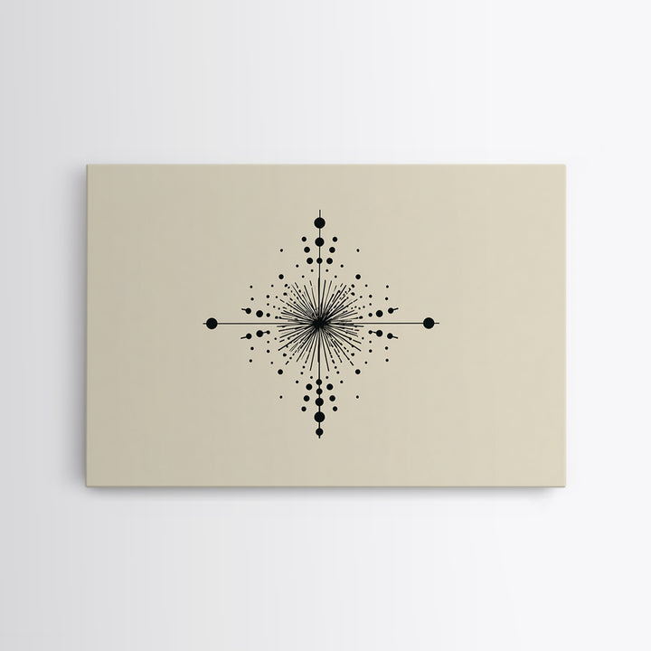 Minimal Black Dot Compass Starburst Canvas Print, Midcentury Modern Wall Art, Geometric Abstract Poster, Neutral MCM Decor