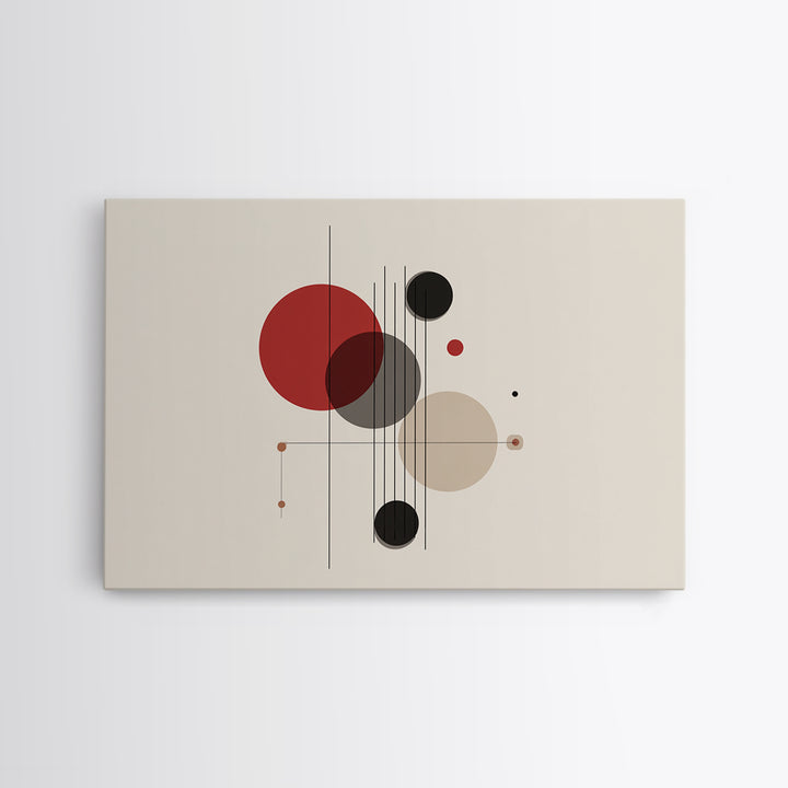 Red Beige Black Circle Balance Canvas Print, Midcentury Modern Wall Art, Bauhaus Geometric Abstract Poster, Retro Office Decor