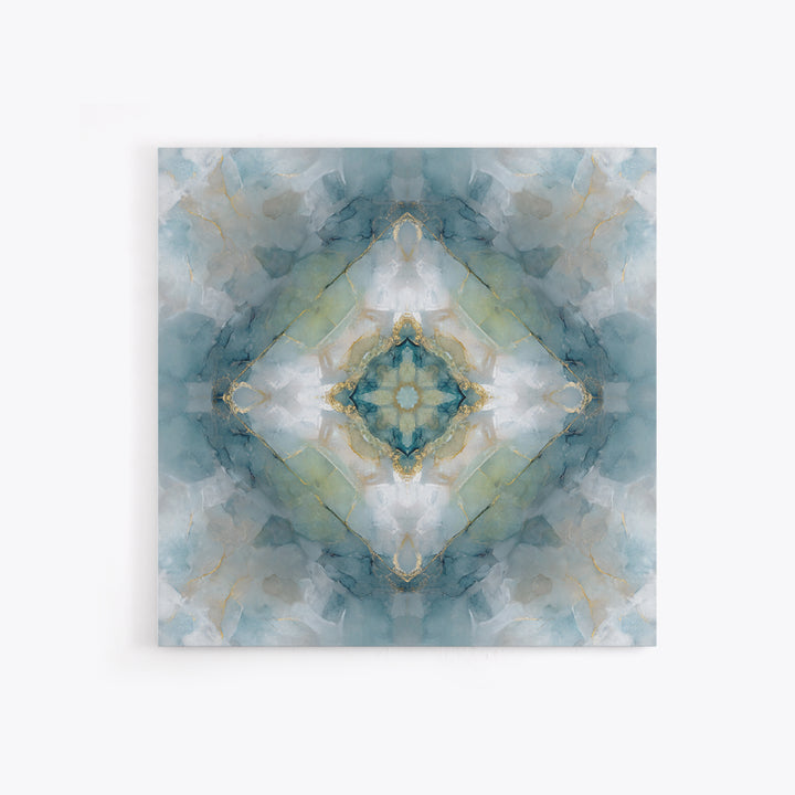 Mandala with Soft Gold and Indigo Symmetry Framed Canvas Print, Meditation Art, Zen Wall Art, Living Room Decor, Stillness, MED-1x1-2