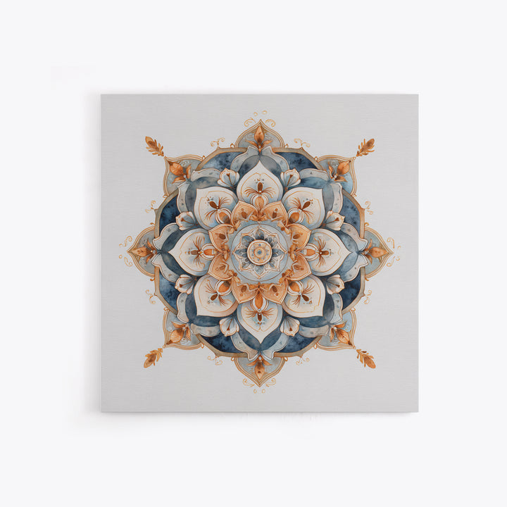 Mandala with Soft Gold and Indigo Symmetry Canvas Print, Meditation Art, Room Decor, Living Room Decor, Fine Art, Stillness, MED-1x1-98