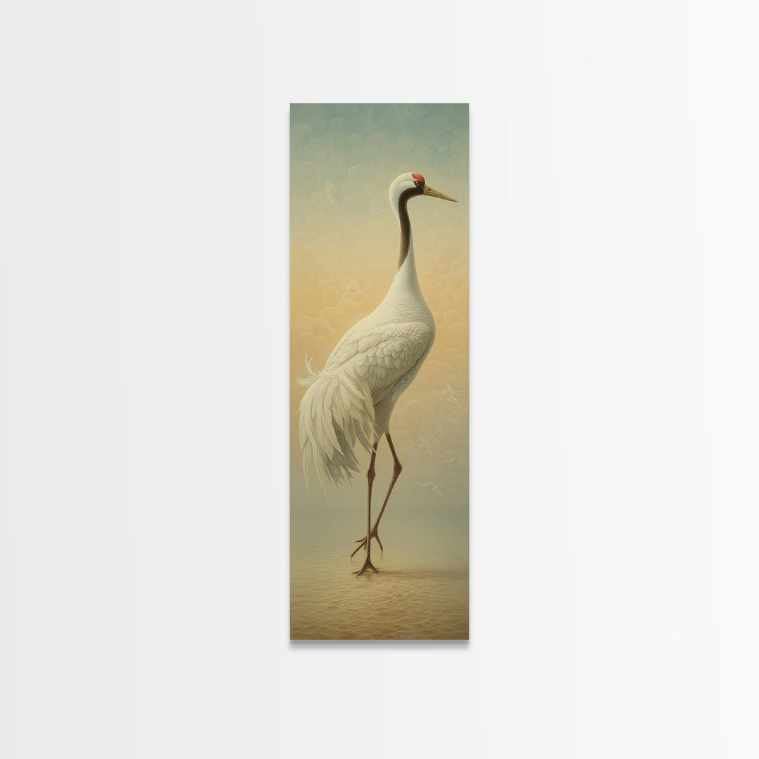 White Crane in Quiet Morning Mist Canvas Print, Meditation Art, Yoga Wall Art, Living Room Decor, Fine Art, Stillness, MED-1x3-100