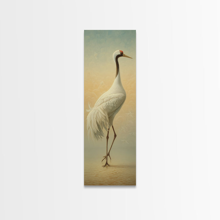 White Crane in Quiet Morning Mist Canvas Print, Meditation Art, Yoga Wall Art, Living Room Decor, Fine Art, Stillness, MED-1x3-100