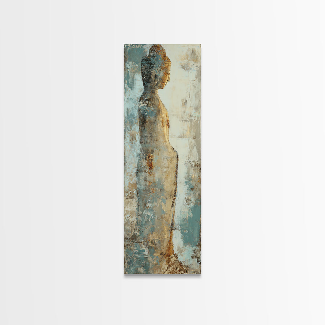 Buddha Silhouette Surrounded by Warm Light Framed Canvas Print, Meditation Art, Boho Wall Decor, Living Room Decor, Stillness, MED-1x3-19