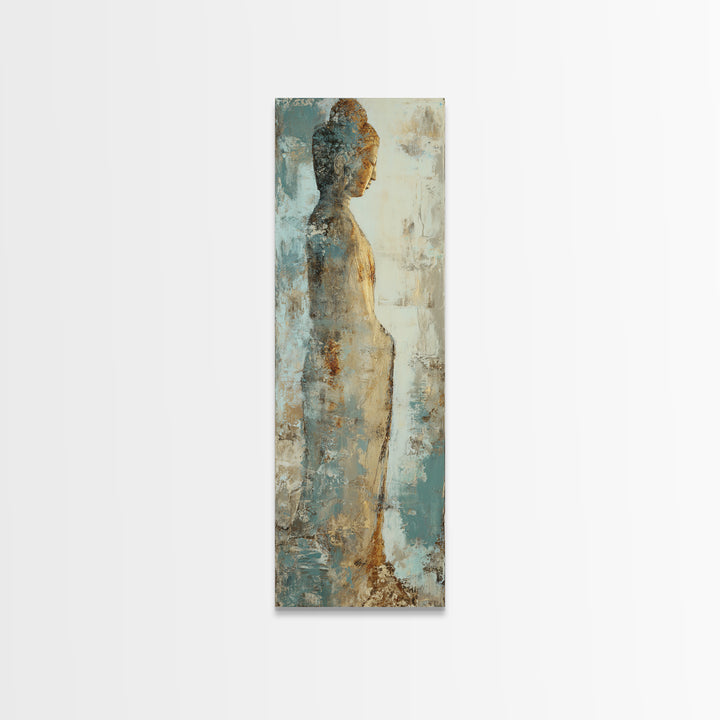 Buddha Silhouette Surrounded by Warm Light Framed Canvas Print, Meditation Art, Boho Wall Decor, Living Room Decor, Stillness, MED-1x3-19