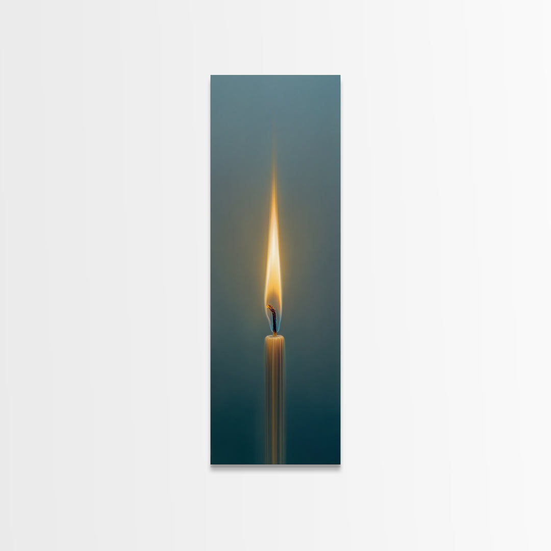 Minimal Candle Flame on Dark Background Framed Canvas Print, Meditation Art, Fine Art Print, Living Room Decor, Stillness, MED-1x3-50